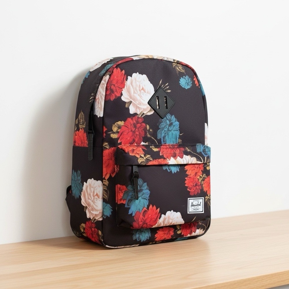 Herschel Supply Co Black Red/White/Blue Floral Backpack School Unisex